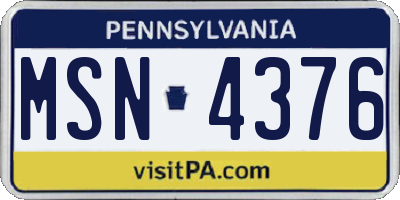 PA license plate MSN4376