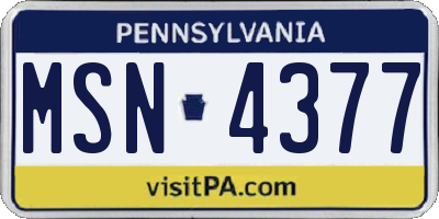 PA license plate MSN4377