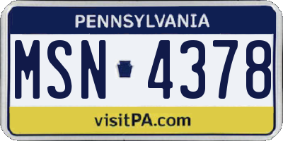 PA license plate MSN4378