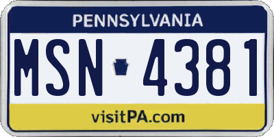 PA license plate MSN4381