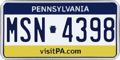 PA license plate MSN4398
