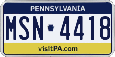 PA license plate MSN4418