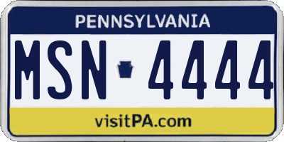PA license plate MSN4444
