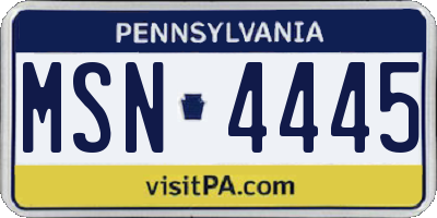PA license plate MSN4445