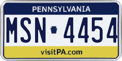 PA license plate MSN4454