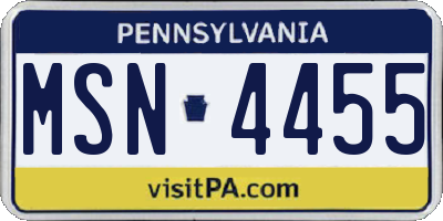PA license plate MSN4455