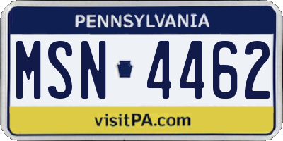 PA license plate MSN4462