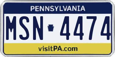 PA license plate MSN4474