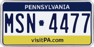 PA license plate MSN4477