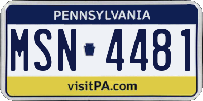 PA license plate MSN4481