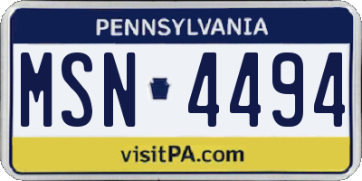 PA license plate MSN4494
