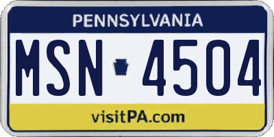 PA license plate MSN4504