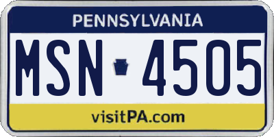 PA license plate MSN4505