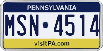 PA license plate MSN4514