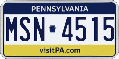 PA license plate MSN4515