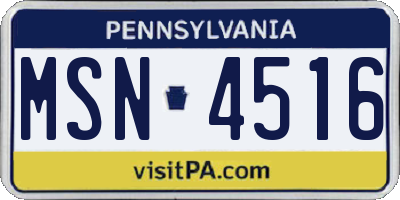 PA license plate MSN4516