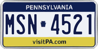 PA license plate MSN4521