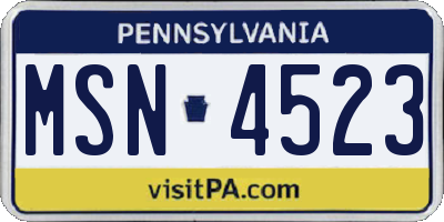 PA license plate MSN4523