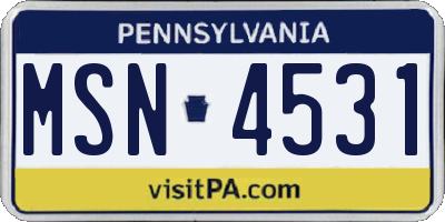 PA license plate MSN4531