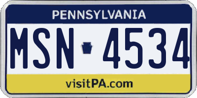 PA license plate MSN4534