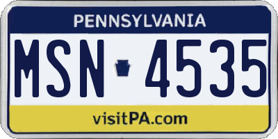PA license plate MSN4535