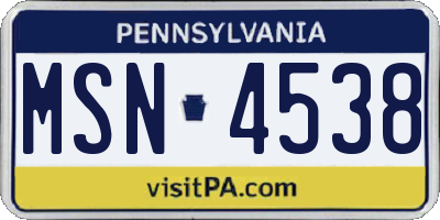 PA license plate MSN4538