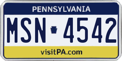 PA license plate MSN4542