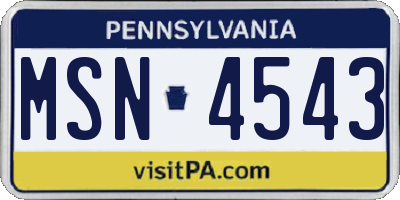 PA license plate MSN4543