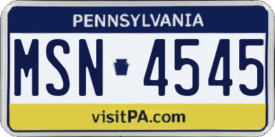 PA license plate MSN4545