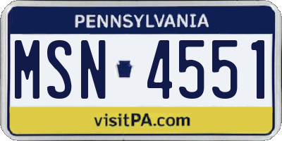 PA license plate MSN4551