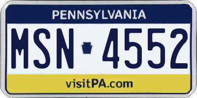 PA license plate MSN4552