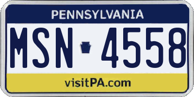 PA license plate MSN4558