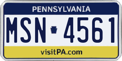 PA license plate MSN4561