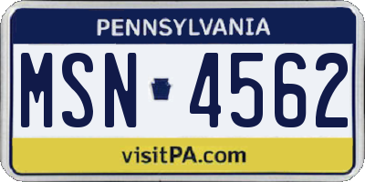 PA license plate MSN4562