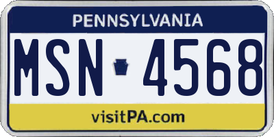 PA license plate MSN4568