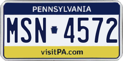PA license plate MSN4572