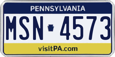 PA license plate MSN4573