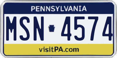 PA license plate MSN4574