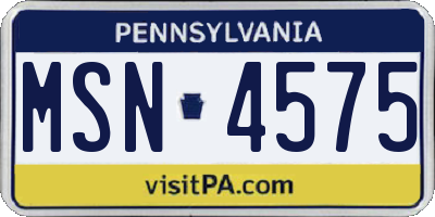 PA license plate MSN4575