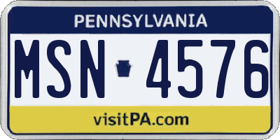 PA license plate MSN4576