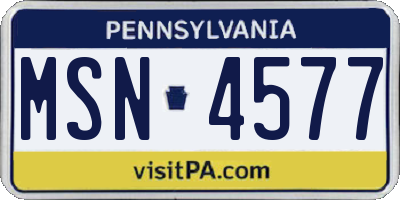 PA license plate MSN4577