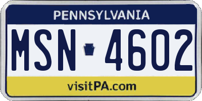 PA license plate MSN4602
