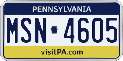 PA license plate MSN4605