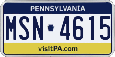 PA license plate MSN4615