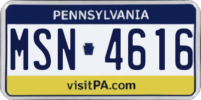 PA license plate MSN4616
