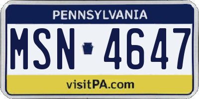 PA license plate MSN4647