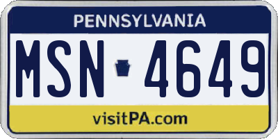 PA license plate MSN4649