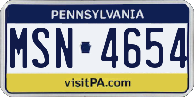 PA license plate MSN4654