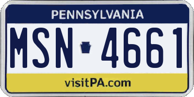 PA license plate MSN4661
