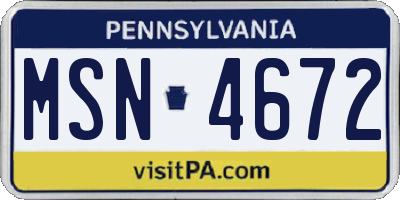 PA license plate MSN4672